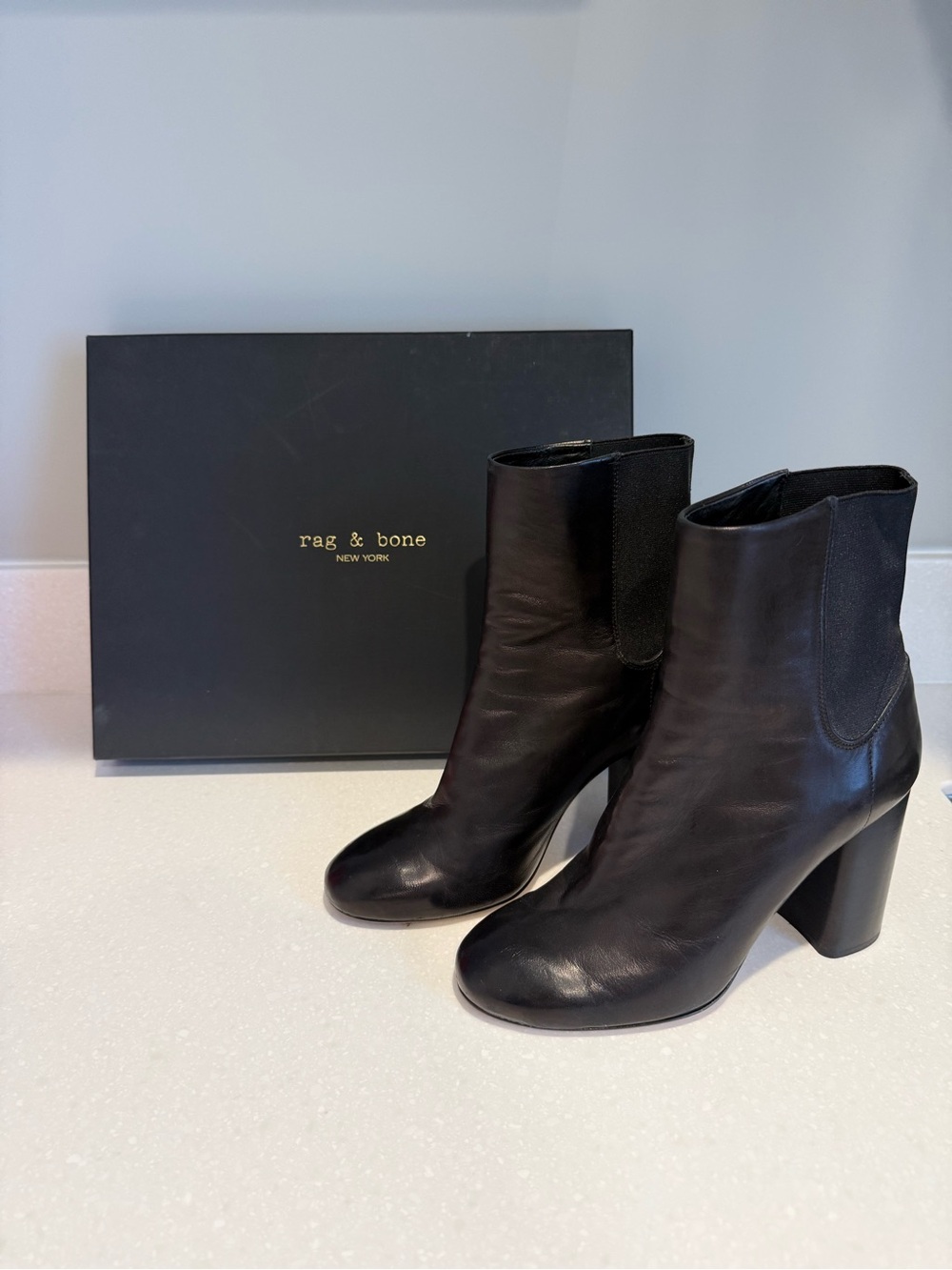 rag & bone Black Leather Block Heel Ankle Boots